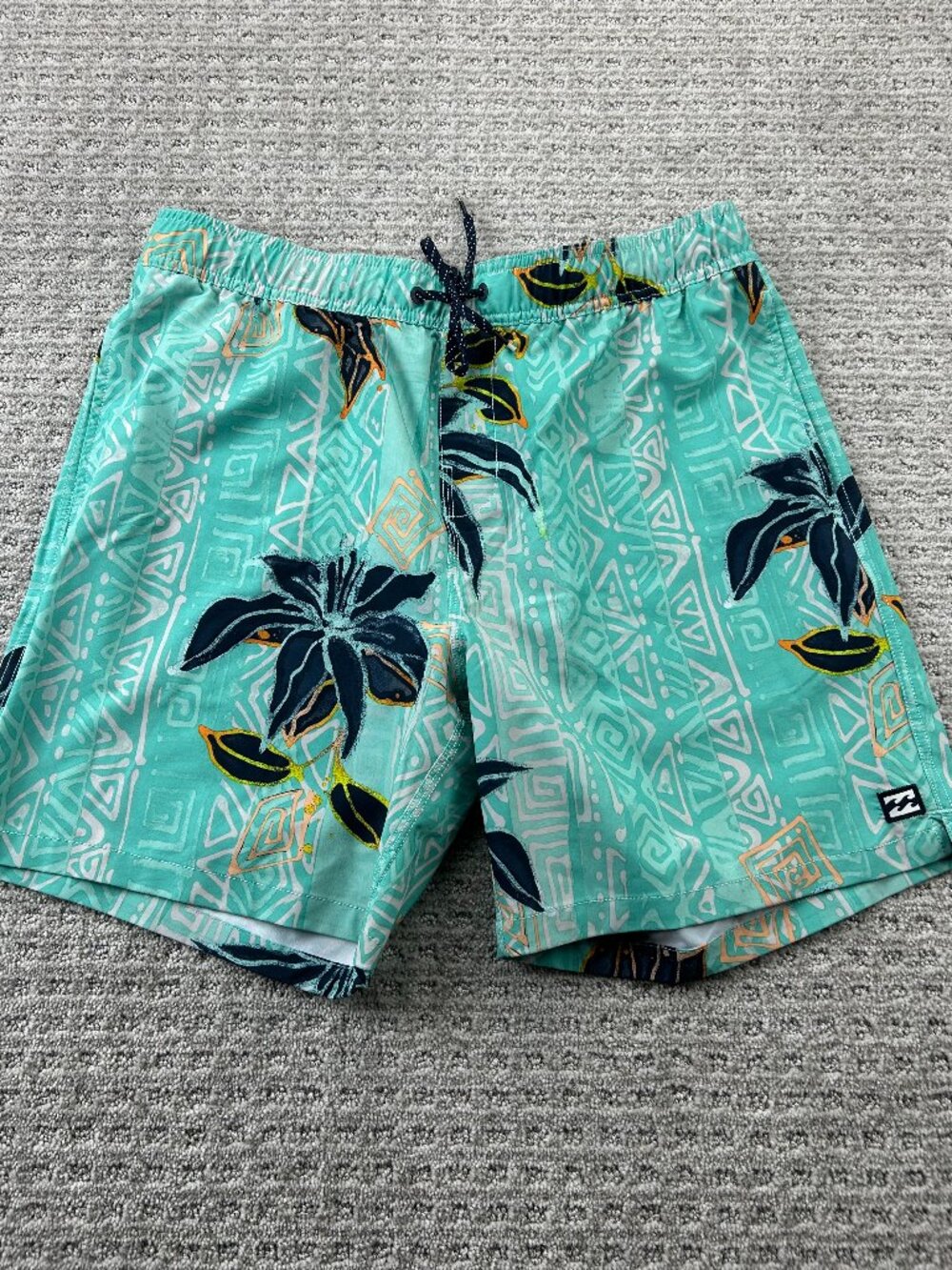 Billabong Swim Trunks Men Large L Teal Floral Bathing Suit Swimming Shorts Beach